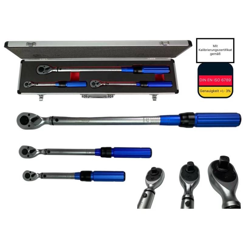 КОМПЛЕКТ ДИНАМОМЕТРИЧНИ КЛЮЧОВЕ 3 ЧАСТИ 1/4, 3/8 И 1/2 В МЕТАЛЕН КУФАР KRAFTWELLE