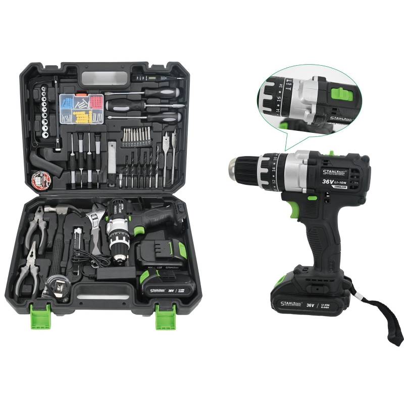 АКУМУЛАТОРЕН УДАРЕН ВИНТОВЕРТ 36V 8AH С 111 ЧАСТИ В КУФАР STAHLMAYER BLACK XR