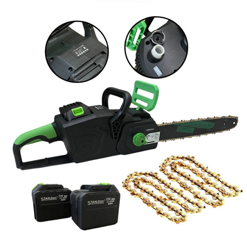 АКУМУЛАТОРНА РЕЧАЧКА 72V 8AН С АВТОМАТИЧНО СМАЗВАНЕ, ДВЕ ВЕРИГИ, ДИСПЛЕЙ И АКТИВНА СПИРАЧКА STAHLMAYER